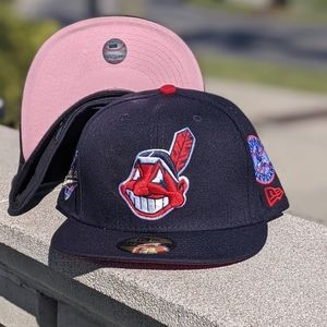 Custom Navy Blue Cleveland Indians New Era Fitted w/ Pink UV